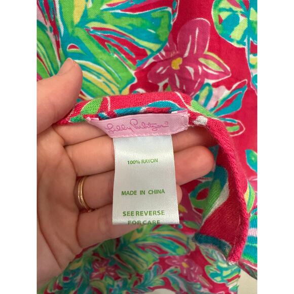 Lilly Pulitzer Women Pareo Scarf Wrap Pink Green Floral Tropical 50x80 in GS - Picture 3 of 4